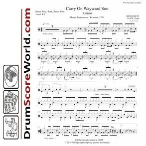Kansas - Carry On Wayward Son - Drum Sheet + Play-Along Track
